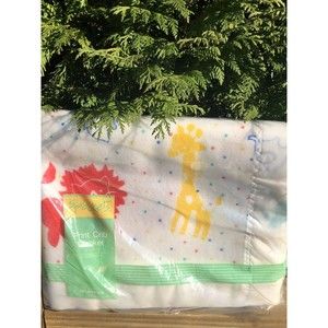 Vintage Sprockets Mervins Baby Blanket ACRYLIC NYLON Binding, White, Safari New